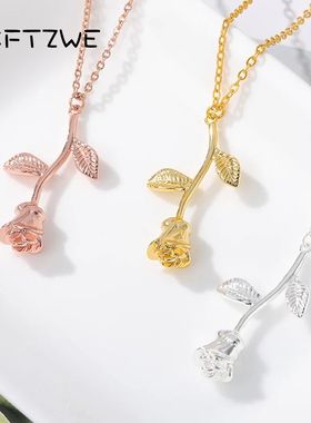 Rose Flower Pendant Necklaces For Women Stainless Steel 3