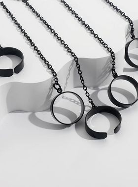 Punk Style Black Color Chain Wrist Rings for Women Men