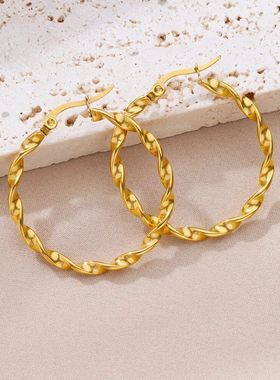 Vintage Round Stainless Steel Hoop Earrings For Women Gold