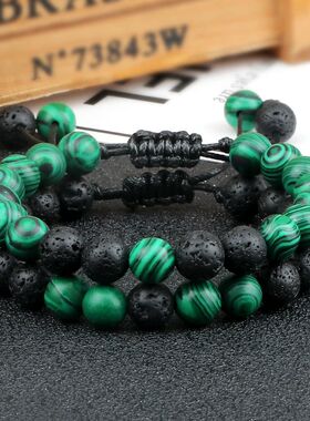 8mm Men Bracelets Black Lava Beads Bracelet Tiger Eye