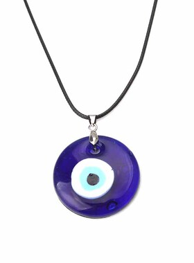 Vintage Turkish Evil Eye Pendant Choker Necklace Lucky Blue