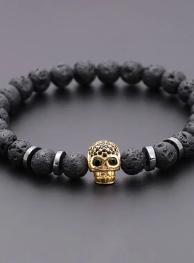 Black Eye Skull Hematite Bead Bracelet Men Classic Handmade