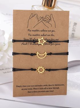3pcs/ Set Sun Moon Star Bracelets for Women Stainelss Steel