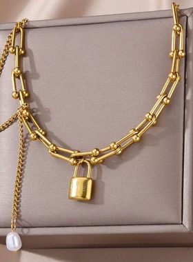 Lock Pendant Stainless Steel Necklaces For Women Vintage