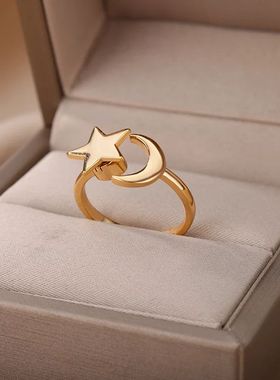 Fashion Moon Star Rings For Women Stainless Steel Gold