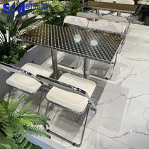 Industrial Wind Themed Restaurant Barbecue CHAIRS COMBINED NET RED MILK TEA DESSERT SMALL EATING SHOP STAINLESS STEEL FOLDING TABLE CHAIR