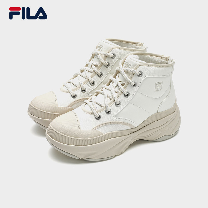 FILA 斐乐官方女鞋BREAD MID摩登运动鞋2024冬新款中帮加绒菠萝鞋