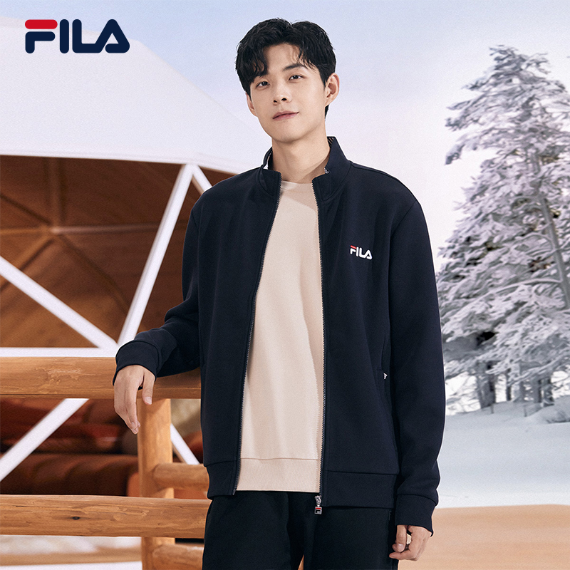 FILA 斐乐官方男士针织长袖外套2025秋时尚休闲基础立领上衣