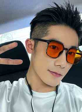 显脸小墨镜男潮时尚大框适合胖子大脸夜视黄色近视太阳眼镜网红款