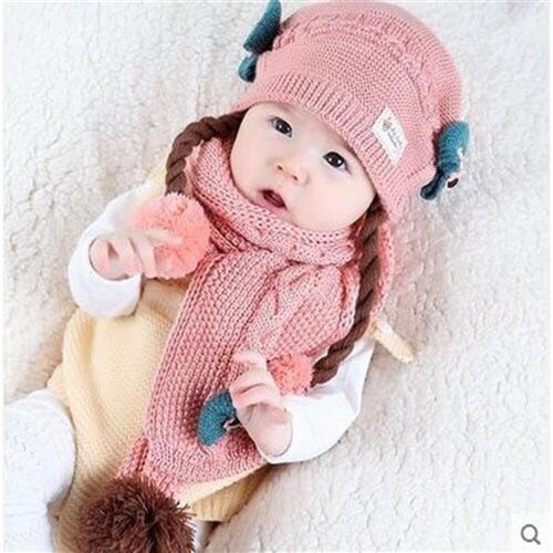 女宝宝帽子秋冬个月套q装婴儿帽双层围脖假发女童帽子公主婴儿毛