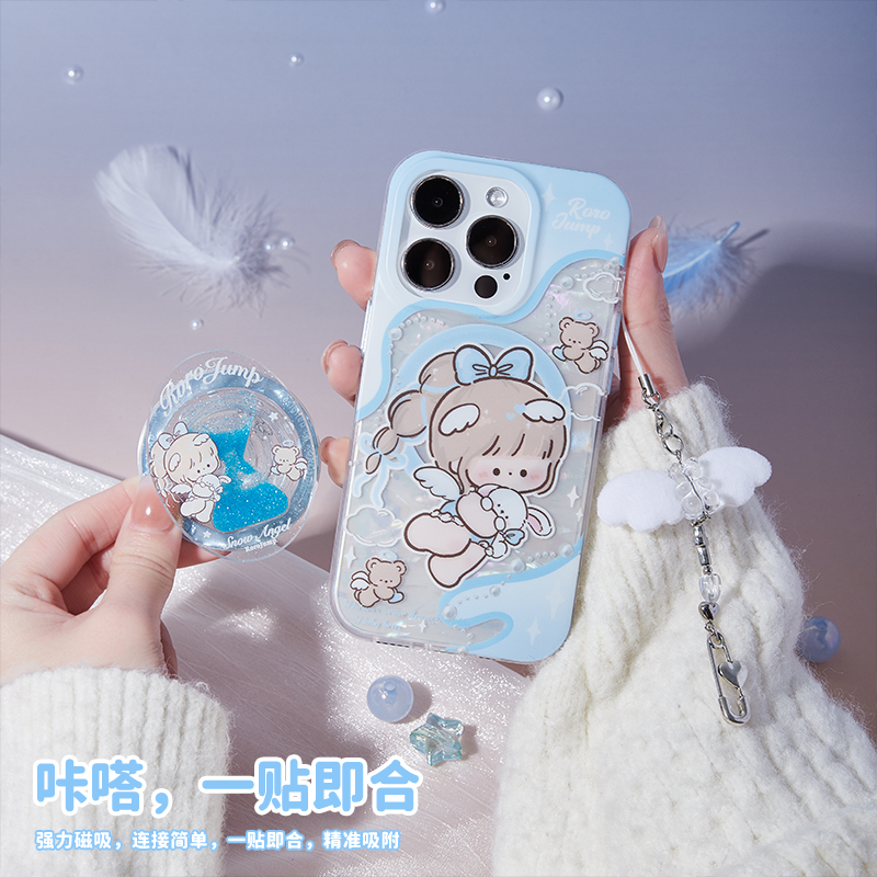 肉肉酱【云端天使】原创磁吸手机壳适用iPhone15Promax新款14苹果13高级磨砂保护套华为mate60pro流沙支架12 - 图1