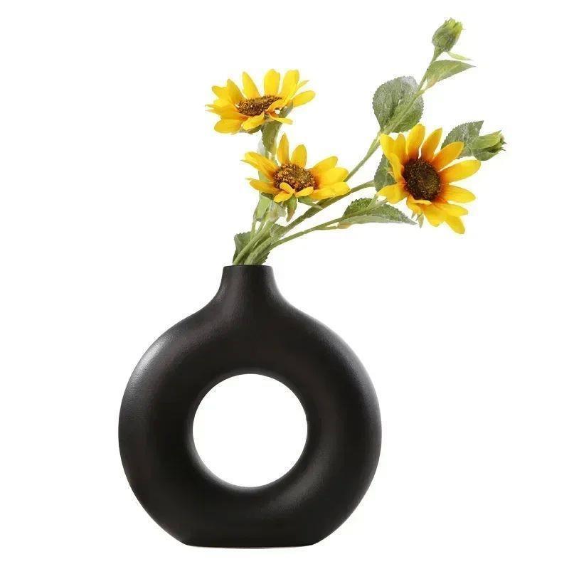 Nordic Vase Circular Hollow Ceramic Donuts Flower Pot Home L - 图1