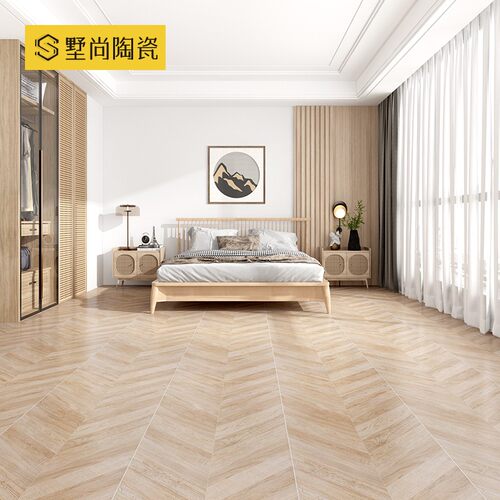 广东鱼骨木纹砖600x1200仿实木原木风瓷砖卧室客厅餐厅奶油风地砖 - 图3