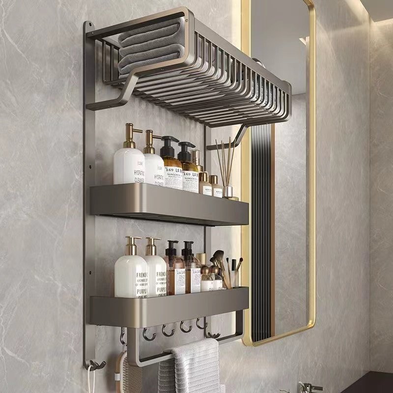 毛巾架卫生间置物架一体免打孔太空铝洗手间浴室壁挂式厕所浴,淘宝优惠券,粉丝福利购,淘宝优惠卷