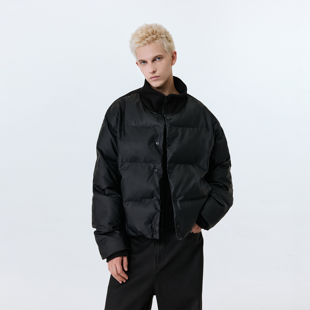 ATRY蓝色棉服外套男冬季国潮牌加厚保暖假两件拼接pu皮短款棉袄女,淘宝优惠券,粉丝福利购,淘宝优惠卷