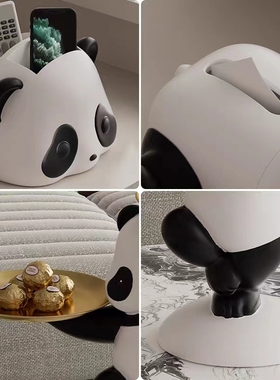 卡通熊猫公仔置物托盘摆件装饰品