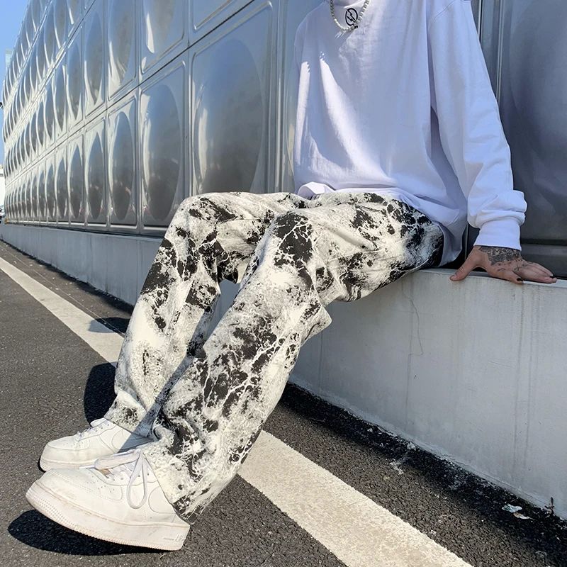 Mens Fashion Printed jeans Spring  Mopping Trousers Jeans Ko - 图2