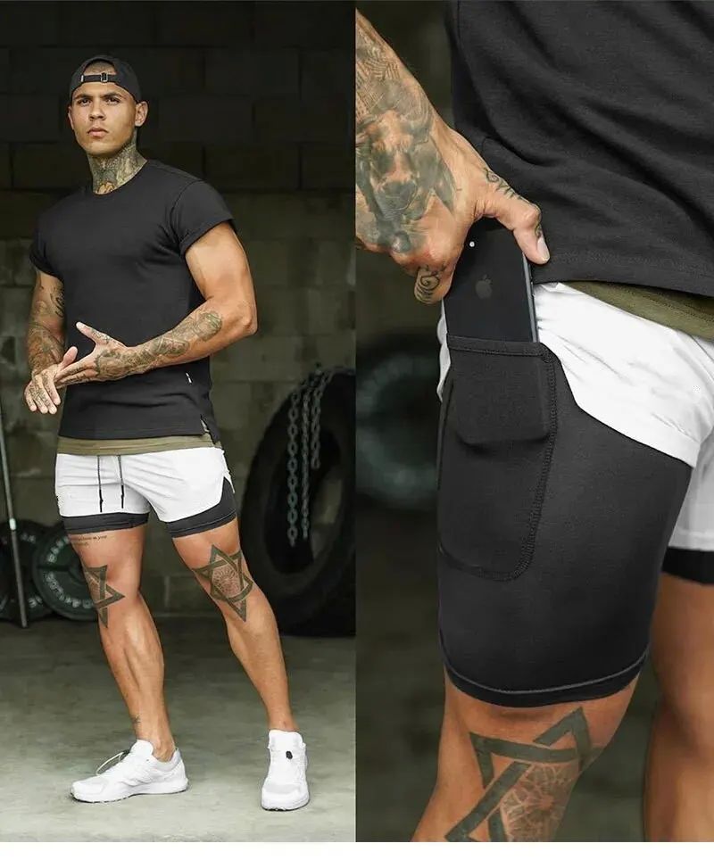 Anime Gym Shorts For Man Double Layer 2-In-1 Quick-Drying Sw-图1