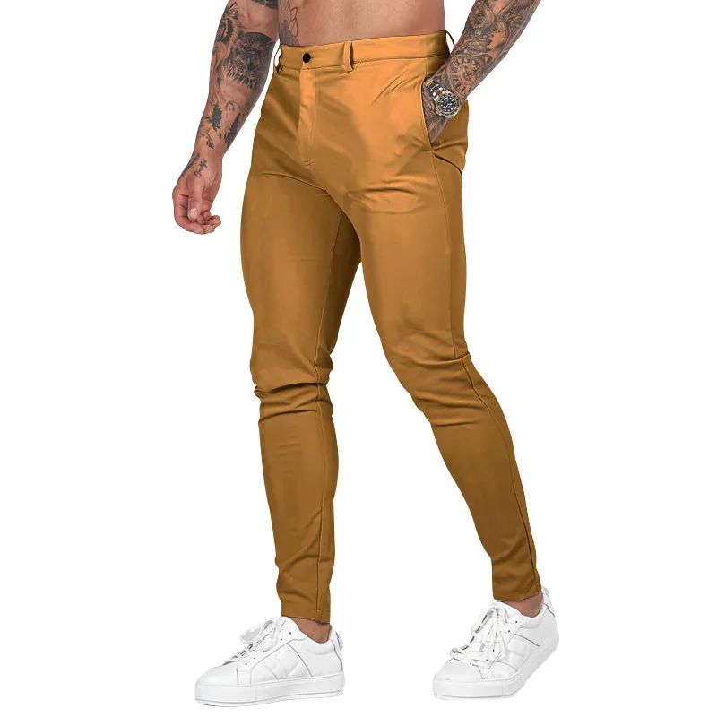 Spring Autumn Male Solid Color Slim Cargo Pants Homme Casual - 图2