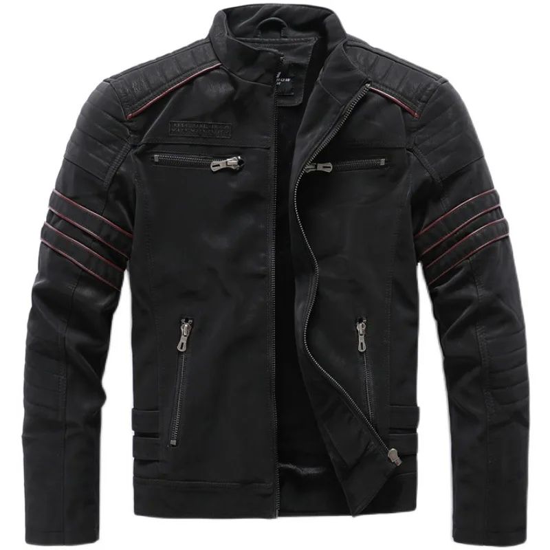 Winter Leather Jacket Fleece Warm Causal Motorcycle Embroide-图1