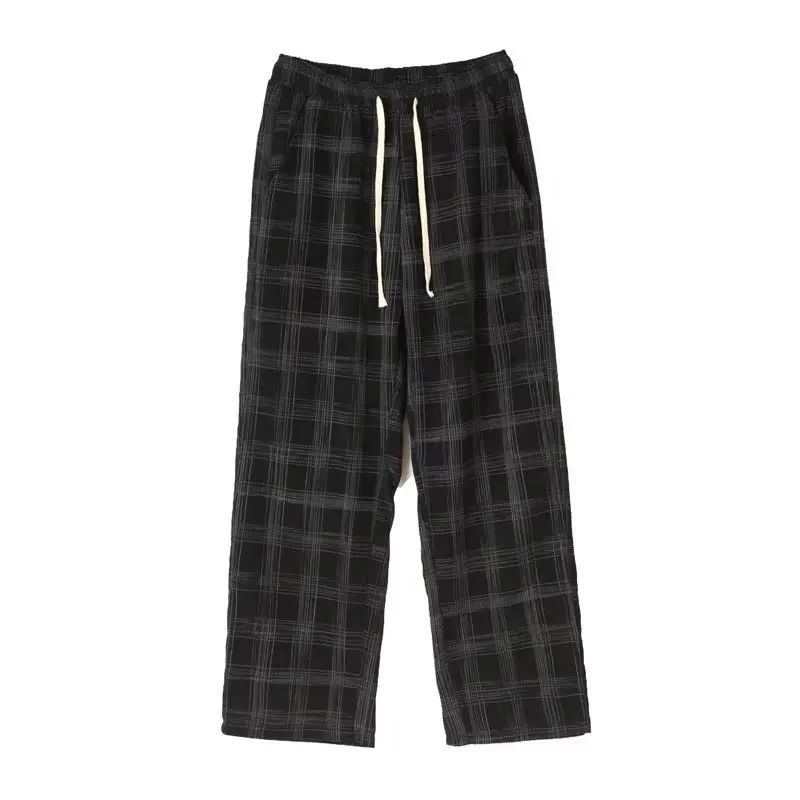 Men Checkered Casual Pants Loose Straight Corduroy Pants Swe - 图1