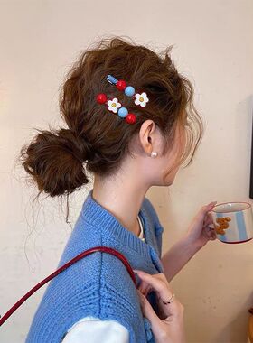 韩式少女心花朵发夹女2025新款甜美前额侧边发卡一字夹刘海夹发饰