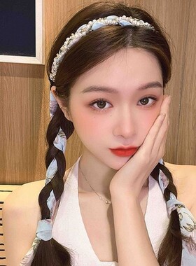 碎花发带丝巾绑发夏季飘带发箍一体女日常外戴系带编发丝带头饰