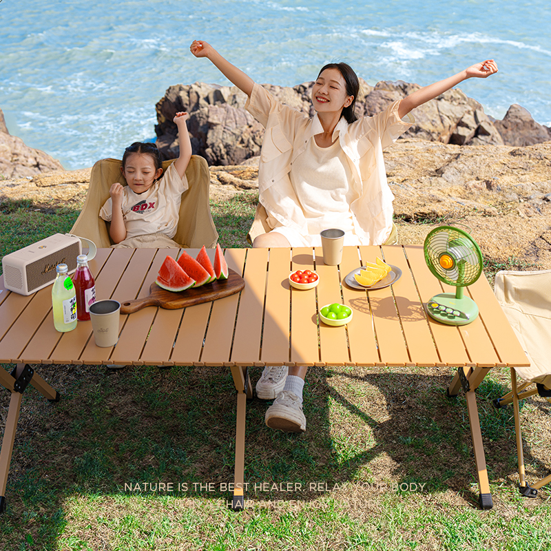 原始人露营野餐桌椅月亮椅户外便携折叠蛋卷桌子椅子野营全套装备 - 图1