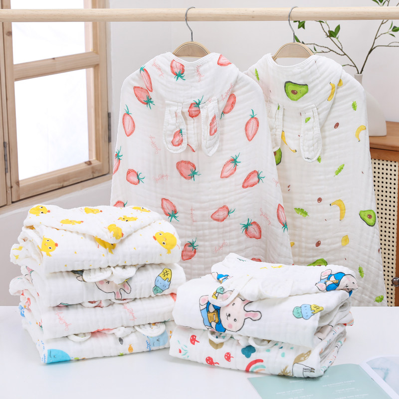 婴儿纯棉纱布浴巾儿童斗篷浴袍六层卡通泡泡纱柔软吸水亲肤包巾,淘宝优惠券,粉丝福利购,淘宝优惠卷