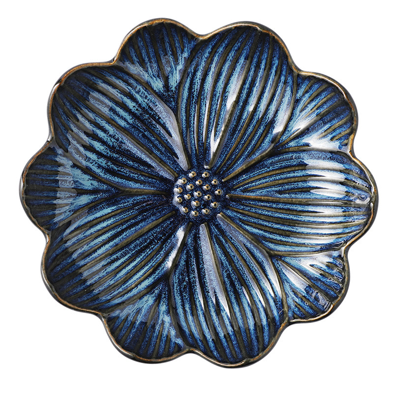 创意窑变水果盘家用餐厅陶瓷菜盘沙拉盘日式花型盘子复古刺身盘 Tomo生活特色餐具 淘优券