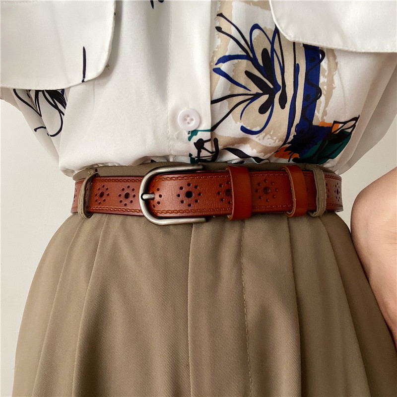 免打孔真皮皮带女ins潮高级感裤带男百搭女士牛仔裤腰带全孔装饰 - 图2