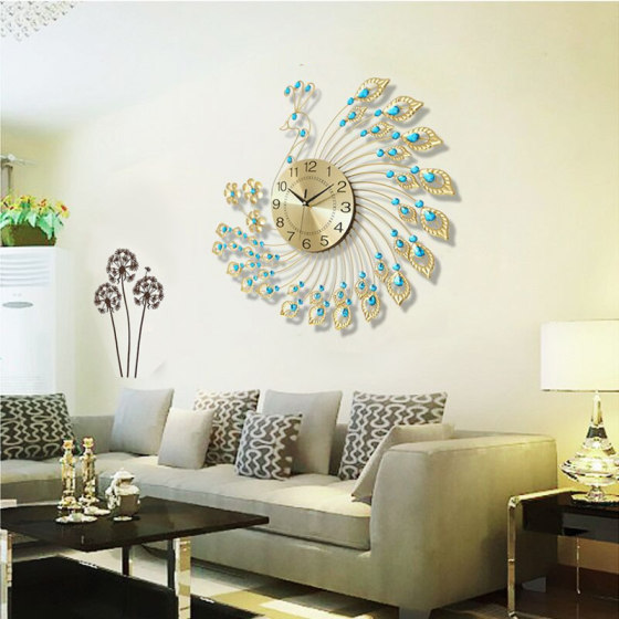 European style peacock clock wall clock living room simple modern personalized creative clock home decoration silent quartz clock
