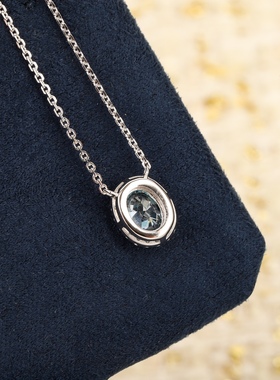 高定浅海蓝围镶蛋形吊坠项链】通体925纯银镀K金网红明星同款颈链