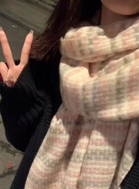 围巾女款2026新款奶油蛋糕格子围脖可爱y2k甜美学生骑车防寒保暖