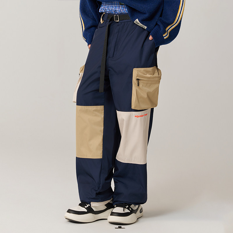 CANOTWAIT ROUND TWO联名拼色多口袋工装长裤宽松直筒休闲裤男女,淘宝优惠券,粉丝福利购,淘宝优惠卷