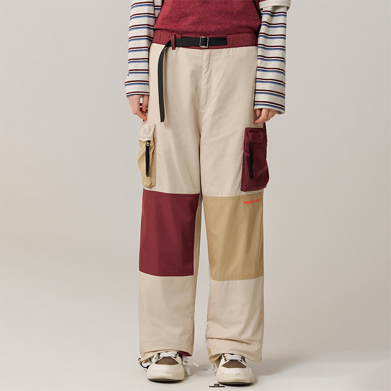 CANOTWAIT ROUND TWO联名拼色多口袋工装长裤宽松直筒休闲裤男女,淘宝优惠券,粉丝福利购,淘宝优惠卷