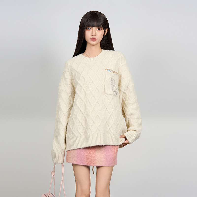 陈伟霆CANOTWAIT 新中式绑带设计混纺套头针织毛衣女百搭宽松,淘宝优惠券,粉丝福利购,淘宝优惠卷