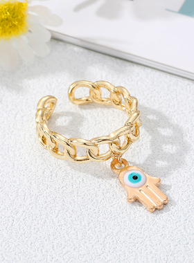 Color Evil Eye Hamsa Hand Ring For Women Gold Vintage Boho