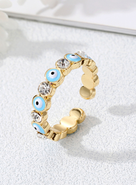 Bohe Round Zircon Evil Eye Finger Ring For Women Men Bling