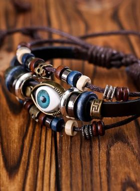 Evil Eye Bracelets For Men Women Vintage Leather Rope Cool