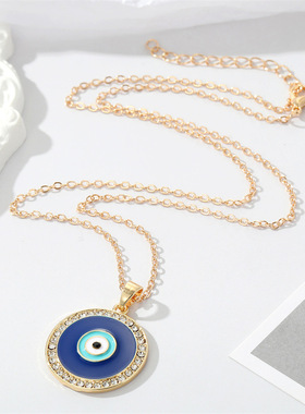 Bling Zircon Round Evil Eye Necklace For Women Gift Turkey