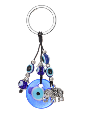 Round Blue Evil Eye Elephant Keychain Keyring For Men Women