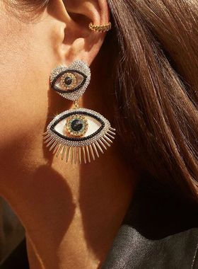 Ethnic Rhinestone Evil Eye Drop Earrings for Women Vintage