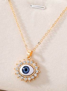 Zircon Heart Turkey Blue Evil Eye Pendant Necklace Women