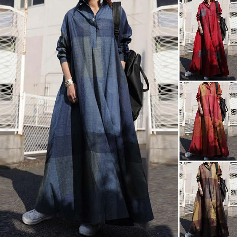 new dress Long Sleeve Female Casual Bagyy Robe连衣裙女复古 - 图0