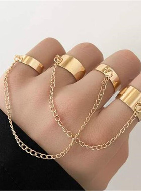 Punk Cool Hiphop Chain Rings Multi-layer Adjustable Open