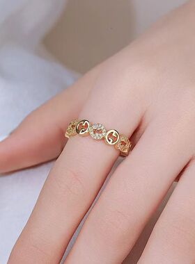 New Women's Copper Coin Adjustable Ring, Cold Style Zircon