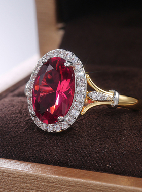 2023 Big Oval Shaped Rose Red Cubic Zirconia Women Rings