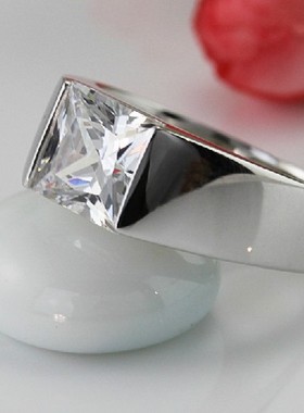 Solitaire Male Princess cut 3ct Diamond Ring 925 sterling