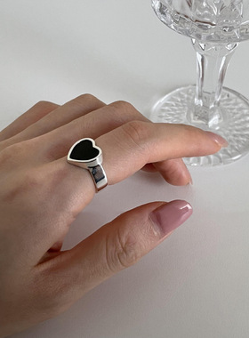 925 Sterling Silver Geometric Irregular Black Heart Rings